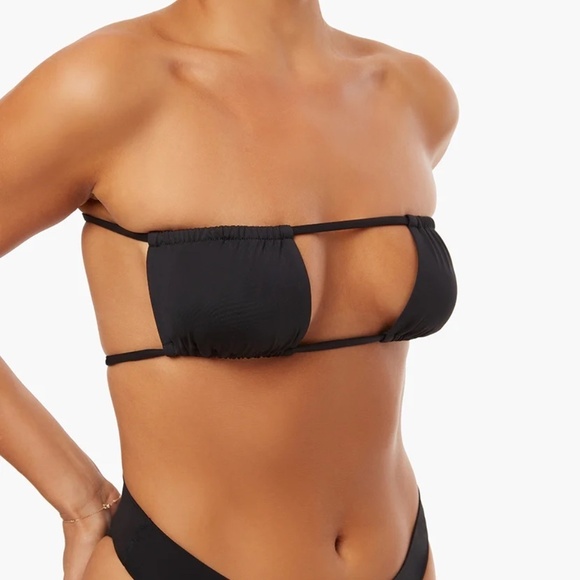 New! WeWoreWhat Ruched Bandeau Halter Bikini Top, black 19398 - Picture 1 of 10